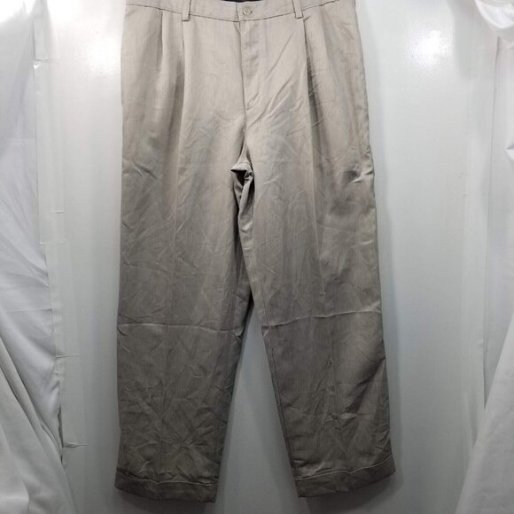 Savane Natural Mens Straight Leg Dress Pants Beige Mid Rise Pleated Cuffed 36/30 - Picture 1 of 10